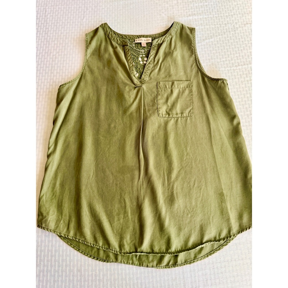 Knox Rose Olive Green Crochet Lace Back Tank XL‎ Sleeveless Boho V-Neck Blouse